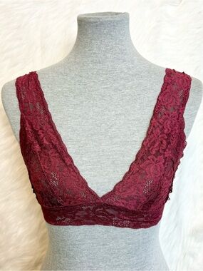H&M Maroon Lace Plunge V-Neck Bralette Wireless Dark Red Lingerie